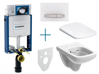 Geberit Kombifix - sada pro závěsné WC 110.302.00.5 JX + rimfree klozet a sedátko Geberit Selnova Square + tlačítko Sigma50, alpská bílá/hliník kartáčovaný (110.302.00.5 JX8)