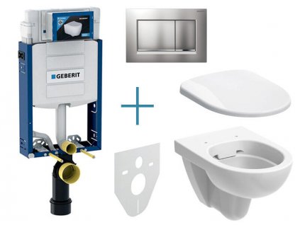 Geberit Kombifix - sada pro závěsné WC 110.302.00.5 IA + rimfree klozet a sedátko Geberit Selnova + tlačítko Sigma30, lakovaný chrom mat easy-to-clean/chrom lesk (110.302.00.5 IA7)