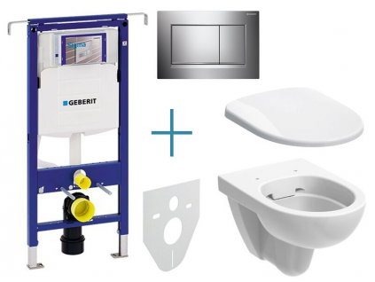 Geberit Duofix Special - sada pro závěsné WC 111.355.00.5 IA + rimfree klozet a sedátko Geberit Selnova + tlačítko Sigma30, chrom lesk/mat/lesk (111.355.00.5 IA6)