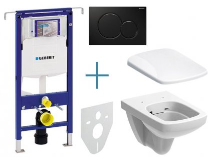 Geberit Duofix Special - sada pro závěsné WC 111.355.00.5 JX + rimfree klozet a sedátko Geberit Selnova Square + tlačítko Sigma01, černá (111.355.00.5 JX2)