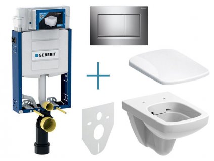 Geberit Kombifix - sada pro závěsné WC 110.302.00.5 JX + rimfree klozet a sedátko Geberit Selnova Square + tlačítko Sigma30, chrom lesk/mat/lesk (110.302.00.5 JX6)