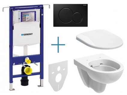 Geberit Duofix Special - sada pro závěsné WC 111.355.00.5 IA + rimfree klozet a sedátko Geberit Selnova + tlačítko Sigma01, černá (111.355.00.5 IA2)