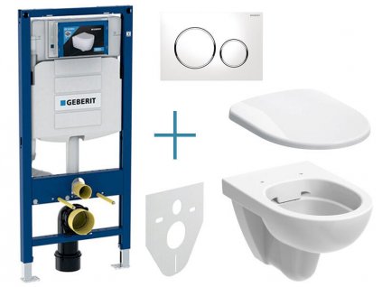 Geberit Duofix - sada pro závěsné WC 111.300.00.5 IA + rimfree klozet a sedátko Geberit Selnova + tlačítko Sigma20, bílá/chrom lesk (111.300.00.5 IA4)