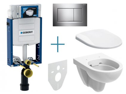 Geberit Kombifix - sada pro závěsné WC 110.302.00.5 IA + rimfree klozet a sedátko Geberit Selnova + tlačítko Sigma30, chrom lesk/mat/lesk (110.302.00.5 IA6)