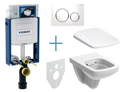 Geberit Kombifix - sada pro závěsné WC 110.302.00.5 JX + rimfree klozet a sedátko Geberit Selnova Square + tlačítko Sigma20, bílá/chrom lesk (110.302.00.5 JX4)