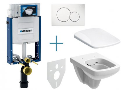 Geberit Kombifix - sada pro závěsné WC 110.302.00.5 JX + rimfree klozet a sedátko Geberit Selnova Square + tlačítko Sigma01, alpská bílá (110.302.00.5 JX1)