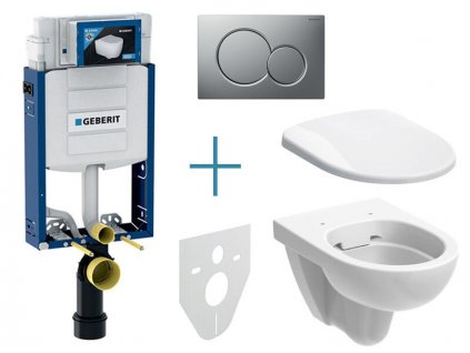 Geberit Kombifix - sada pro závěsné WC 110.302.00.5 IA + rimfree klozet a sedátko Geberit Selnova + tlačítko Sigma01, lakovaný chrom mat easy-to-clean (110.302.00.5 IA3)