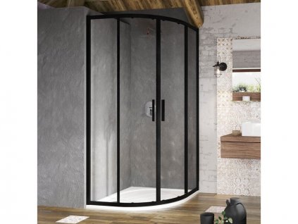 Ravak Blix Slim čtvrtkruhový sprchový kout BLSCP4, 88,6-90x88,6-90x195 cm, černá, dekor transparent (X3BM70300Z1)