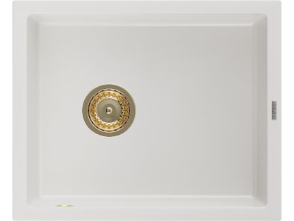 MEXEN/S - Pedro granitový dřez 1-miska 560 x 460 mm, bílá, sifon zlatá 6508561000-20-G