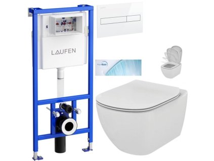 LAUFEN Rámový podomítkový modul CW1 SET s bílým tlačítkem + WC Ideal Standard Tesi se sedátkem SoftClose, AquaBlade H8946600000001BI TE1