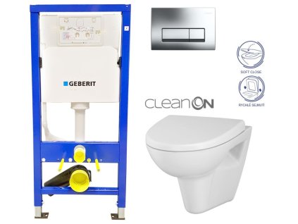 GEBERIT DuofixBasic s chromovým tlačítkem DELTA51 + WC CERSANIT CLEANON PARVA + SEDÁTKO 458.103.00.1 PA1