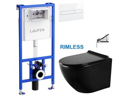LAUFEN Rámový podomítkový modul CW1 SET s bílým tlačítkem + WC MEXEN LENA ČERNÁ Rimless + SEDÁTKO H8946600000001BI ME01