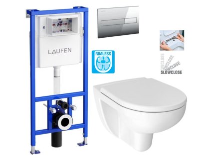 LAUFEN Rámový podomítkový modul CW1 SET s chromovým tlačítkem + WC JIKA LYRA PLUS RIMLESS + SEDÁTKO DURAPLAST SLOWCLOSE H8946600000001CR LY2