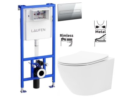 LAUFEN Rámový podomítkový modul CW1 SET s chromovým tlačítkem + WC REA Carlo Flat Mini Rimless + SEDÁTKO H8946600000001CR CF1