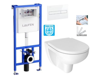 LAUFEN Rámový podomítkový modul CW1 SET s bílým tlačítkem + WC JIKA LYRA PLUS RIMLESS + SEDÁTKO DURAPLAST SLOWCLOSE H8946600000001BI LY2