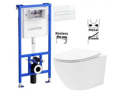 LAUFEN Rámový podomítkový modul CW1 SET s bílým tlačítkem + WC REA Carlo Flat Mini Rimless + SEDÁTKO H8946600000001BI CF1