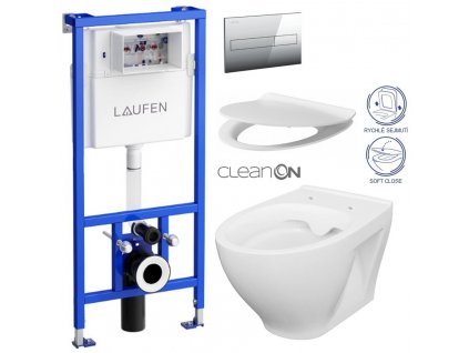 LAUFEN Rámový podomítkový modul CW1 SET s chromovým tlačítkem + WC CERSANIT CLEANON MODUO + SEDÁTKO H8946600000001CR MO1