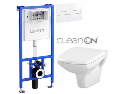 LAUFEN Rámový podomítkový modul CW1 SET s bílým tlačítkem + WC CERSANIT CLEANON CARINA + SEDÁTKO H8946600000001BI CA1