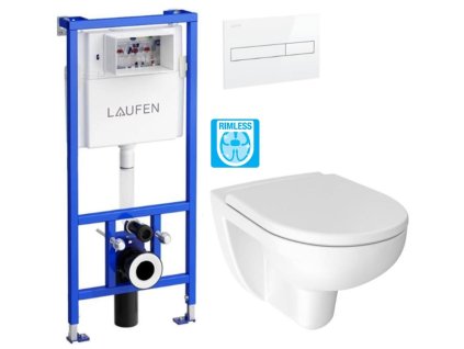 LAUFEN Rámový podomítkový modul CW1 SET s bílým tlačítkem + WC JIKA LYRA PLUS RIMLESS + SEDÁTKO DURAPLAST H8946600000001BI LY1