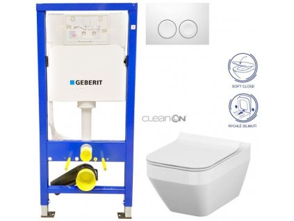 GEBERIT DuofixBasic s bílým tlačítkem DELTA21 + WC CERSANIT CLEANON CREA čtverec + SEDÁTKO 458.103.00.1 21BI CR2