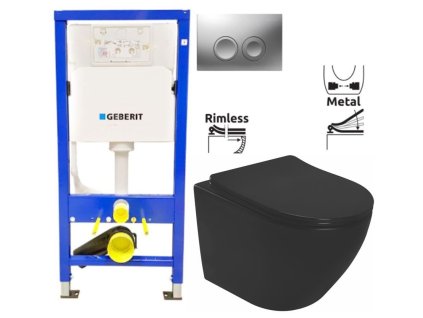 GEBERIT DuofixBasic s matným tlačítkem DELTA21 + WC REA CARLO MINI RIMLESS ČIERNY MAT + SEDADLO 458.103.00.1 21MA MM1