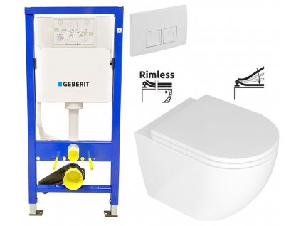 GEBERIT DuofixBasic s bílým tlačítkem DELTA50 + WC REA Carlo Mini Basic Rimless + SEDÁTKO 458.103.00.1 50BI CB1