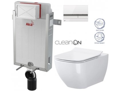 ALCADRAIN Renovmodul - předstěnový instalační systém s bílým/ chrom tlačítkem M1720-1 + WC CERSANIT CLEANON VIRGO + SEDÁTKO AM115/1000 M1720-1 ME1