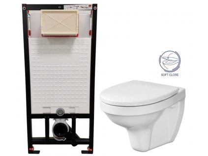 DEANTE Podomítkový rám, pro závěsné WC mísy bez tlačítka + WC CERSANIT DELFI + SOFT SEDÁTKO CST_WC01 X DE2