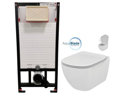 DEANTE Podomítkový rám, pro závěsné WC mísy bez tlačítka + WC Ideal Standard Tesi se sedátkem SoftClose, AquaBlade CST_WC01 X TE1