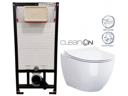 DEANTE Podomítkový rám, pro závěsné WC mísy + SLIM tlačítko chrom + WC CERSANIT ZEN CLEANON + SEDÁTKO CST_WC01 051P HA1