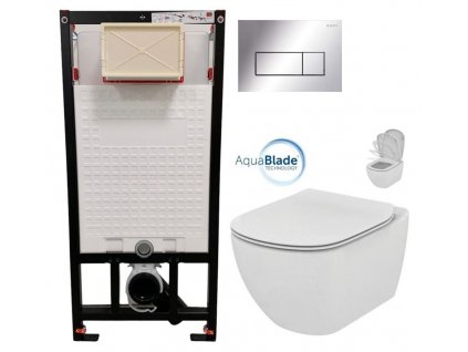 DEANTE Podomítkový rám, pro závěsné WC mísy + SLIM tlačítko chrom + WC Ideal Standard Tesi se sedátkem SoftClose, AquaBlade CST_WC01 051P TE1