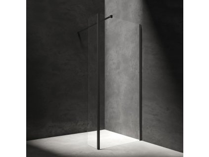 OMNIRES - MARINA walk-inwalk-in s boční stěnou, 80 x 30 cm černá mat / transparent /BLMTR/ MA8030BLTR