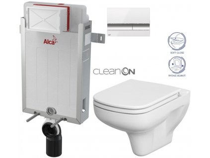 ALCADRAIN Renovmodul - předstěnový instalační systém s bílým/ chrom tlačítkem M1720-1 + WC CERSANIT CLEANON COLOUR + SEDÁTKO AM115/1000 M1720-1 CN1