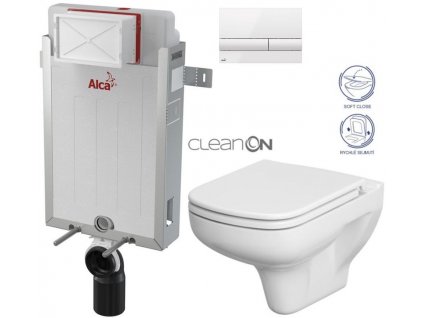 ALCADRAIN Renovmodul - předstěnový instalační systém s bílým tlačítkem M1710 + WC CERSANIT CLEANON COLOUR + SEDÁTKO AM115/1000 M1710 CN1