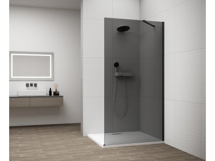 POLYSAN - ESCA BLACK MATT jednodílná sprchová zástěna k instalaci ke stěně, kouřové sklo, 1000 ES1210-02