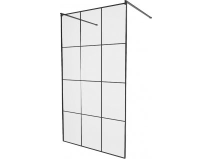 MEXEN/S - KIOTO samostatně stojící sprchová zástěna 100 x 200, transparent/černá vzor 8 mm, černá 800-100-002-70-77