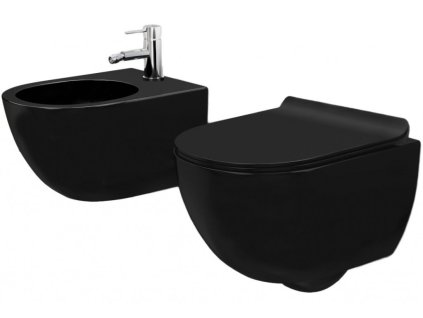 REA/S - SET závěsné WC Carlo Mini Black Mat + Bidet Carlo Black KPL-00672