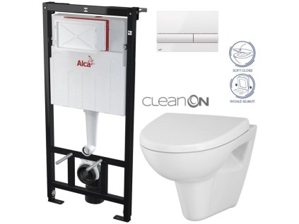 ALCADRAIN Sádromodul - předstěnový instalační systém s bílým tlačítkem M1710 + WC CERSANIT CLEANON PARVA + SEDÁTKO AM101/1120 M1710 PA1