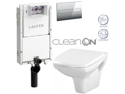 LAUFEN Podomít. systém LIS TW1 SET s chromovým tlačítkem + WC CERSANIT CLEANON CARINA + SEDÁTKO H8946630000001CR CA2