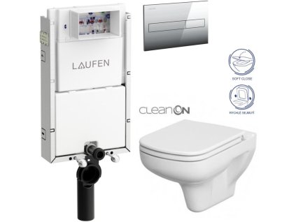 LAUFEN Podomít. systém LIS TW1 SET s chromovým tlačítkem + WC CERSANIT CLEANON COLOUR + SEDÁTKO H8946630000001CR CN1