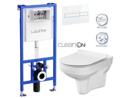 LAUFEN Rámový podomítkový modul CW1 SET s bílým tlačítkem + WC CERSANIT CITY NEW CLEANON + WC SEDÁTKO SLIM H8946600000001BI CI2