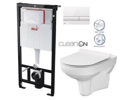 ALCADRAIN Sádromodul - předstěnový instalační systém s bílým tlačítkem M1710 + WC CERSANIT CITY NEW CLEANON + WC SEDÁTKO SLIM AM101/1120 M1710 CI2