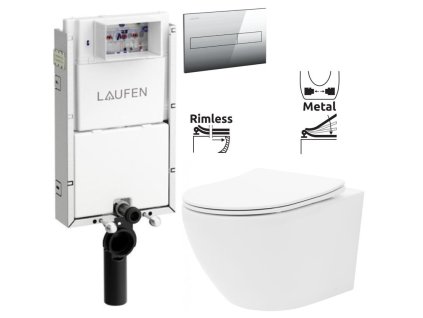 LAUFEN Podomít. systém LIS TW1 SET s chromovým tlačítkem + WC REA Carlo Flat Mini Rimless + SEDÁTKO H8946630000001CR CF1