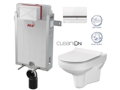 ALCADRAIN Renovmodul - předstěnový instalační systém s bílým/ chrom tlačítkem M1720-1 + WC CERSANIT CITY NEW CLEANON + WC SEDÁTKO SLIM AM115/1000 M1720-1 CI2