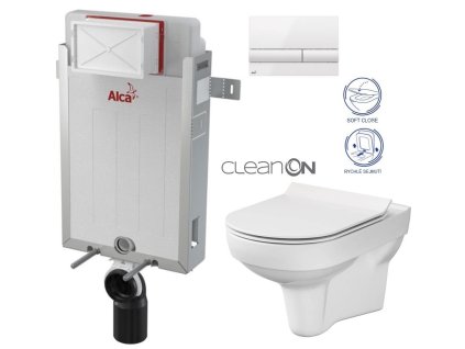 ALCADRAIN Renovmodul - předstěnový instalační systém s bílým tlačítkem M1710 + WC CERSANIT CITY NEW CLEANON + WC SEDÁTKO SLIM AM115/1000 M1710 CI2