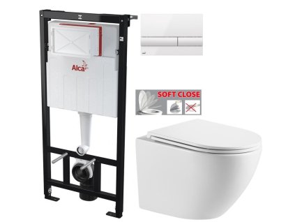 ALCADRAIN Sádromodul - předstěnový instalační systém s bílým tlačítkem M1710 + WC INVENA LIMNOS WITH SOFT, včetně soft/close sedátka AM101/1120 M1710 LI1