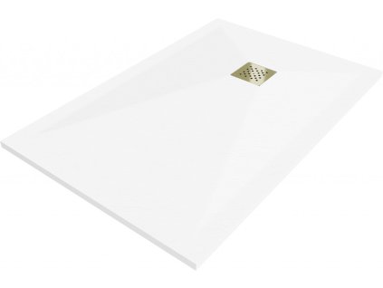 MEXEN/S - Stone+ čtvercová sprchová vanička 120 x 100, bílá, mřížka zlatá 44101012-G