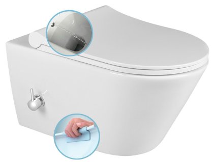 SAPHO - AVVA CLEANWASH závěsná WC mísa, Rimless, integrovaná baterie a bidet. sprška, 35,5x53cm, bílá 100315