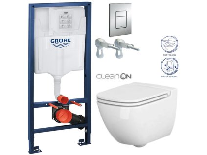 Rapid SL pro závěsné WC 38528SET s chromovou deskou + WC CERSANIT CLEANON CASPIA + SEDÁTKO 38772001 CP1