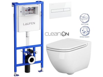 LAUFEN Rámový podomítkový modul CW1 SET s bílým tlačítkem + WC CERSANIT CLEANON CASPIA + SEDÁTKO H8946600000001BI CP1